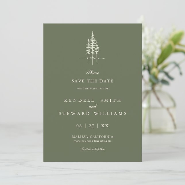 Modern Tree Forest Rustic Wedding Save the Date In (Standing Front)