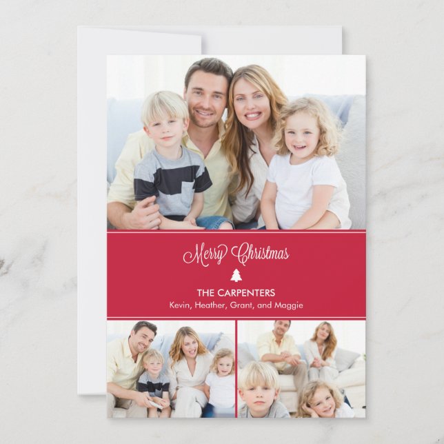 Modern Tree Holiday Photo Card - Red (Front)
