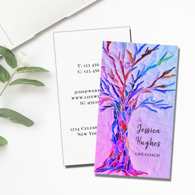 Modern Tree Life Coach Pink Purple Business Card (Creator Uploaded)