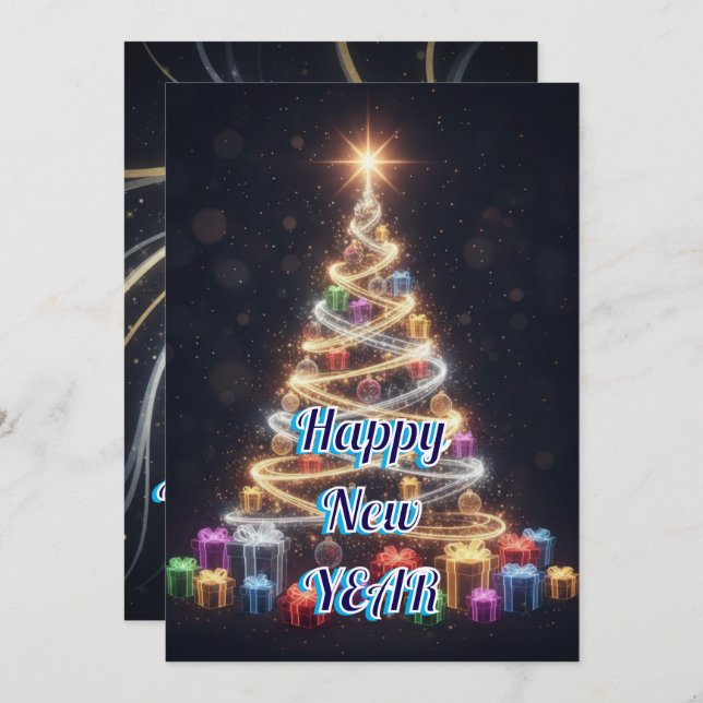 Modern Tree New Year Holiday Card (Front/Back)