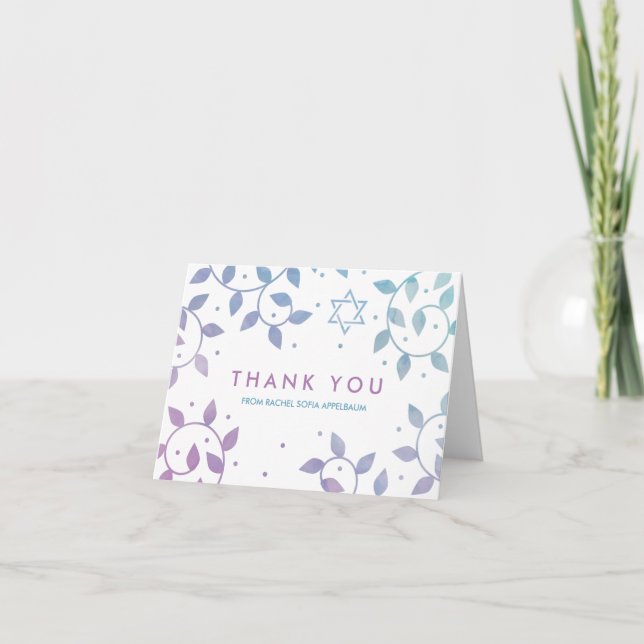 Modern Tree of Life Bat Mitzvah Thank You Card (Front)