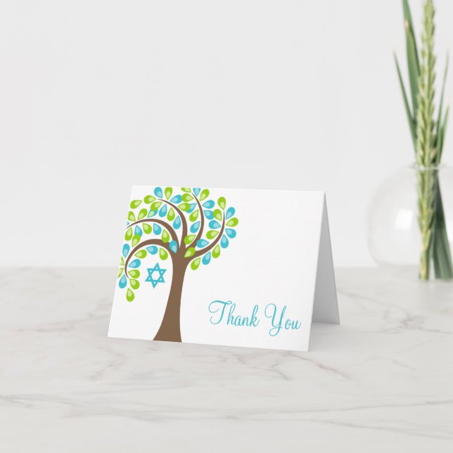 Modern Tree of Life Teal Blue Green Thank You (Front)
