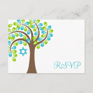 Modern Tree of Life Teal Green Bat Mitzvah RSVP