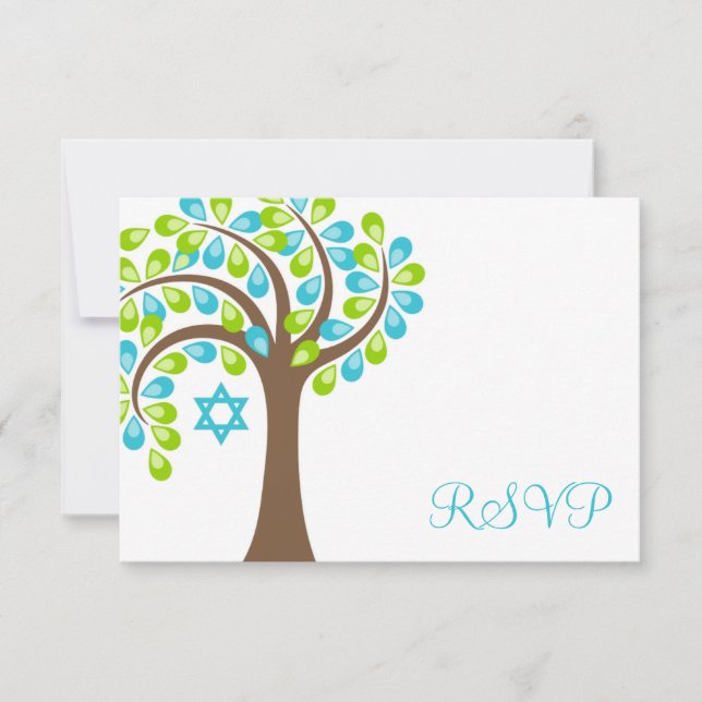 Modern Tree of Life Teal Green Bat Mitzvah RSVP (Front)