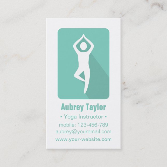 Modern Tree Pose Logo Yoga Business Cards (Front)