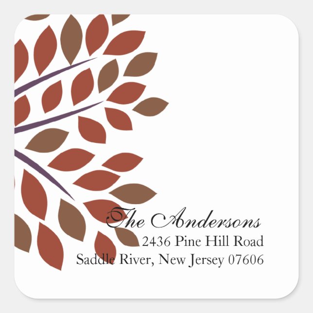 Modern Tree Return Address Wedding Square Sticker (Front)