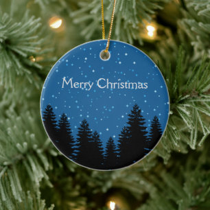 Modern tree silhouettes star sky Merry Christmas Ceramic Tree Decoration