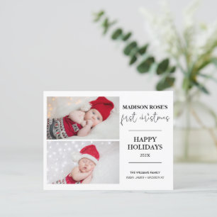 Modern Tree Two Photo First Christmas Postcard