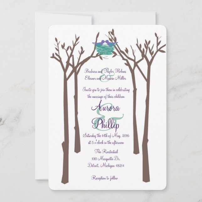 Modern Trees and Birds Wedding Invitation (Front)