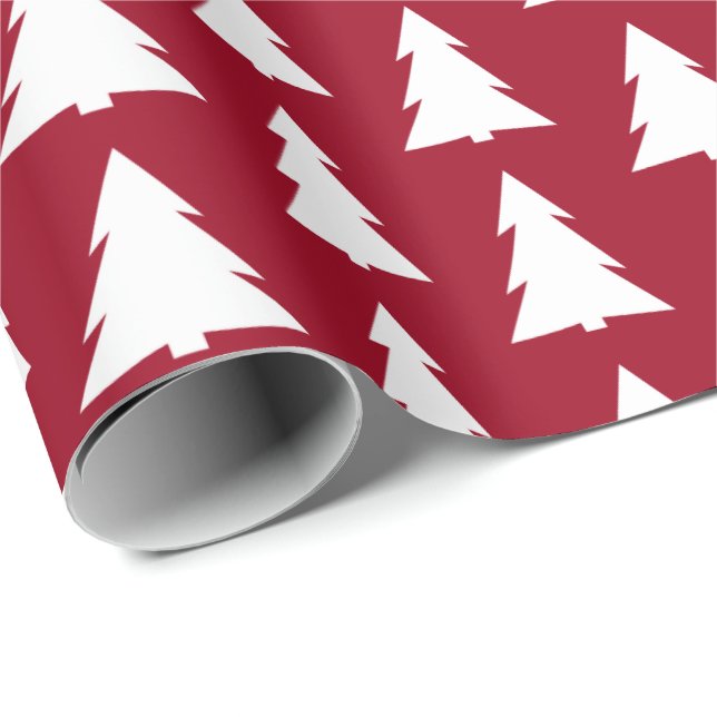 Modern Trees Burgundy Geometric Pattern Wrapping Paper (Roll Corner)