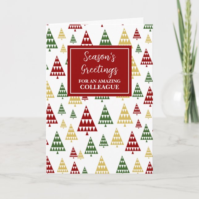 Modern Trees Colleague Christmas Holiday Card (Front)