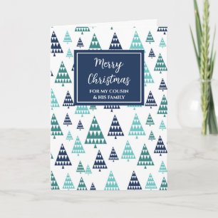 Modern Trees Cousin & Family Merry Christmas Card
