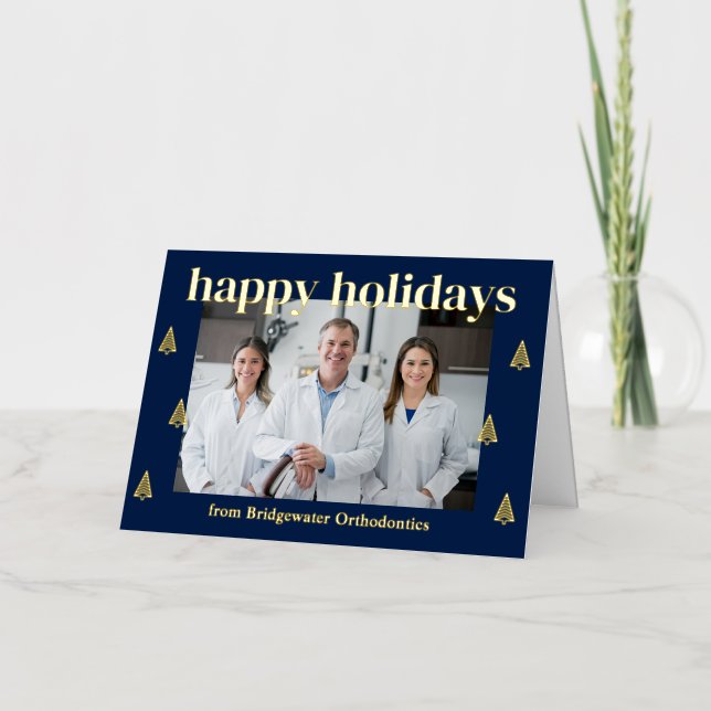 Modern Trees FOIL Business Holiday Card (Front)