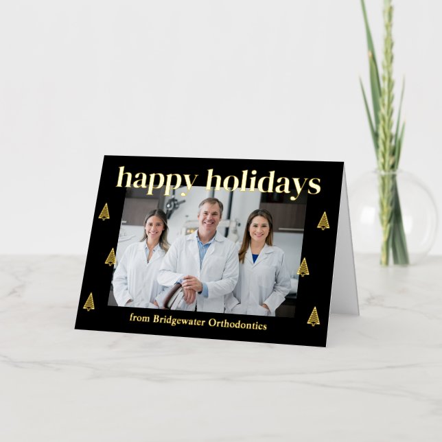 Modern Trees FOIL Business Holiday Card (Front)