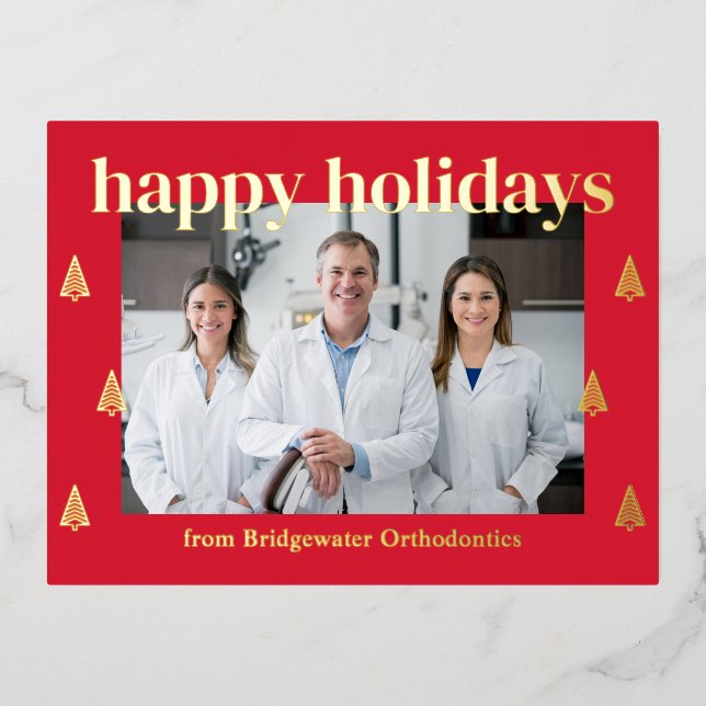 Modern Trees FOIL Business Holiday Postcard (Front)