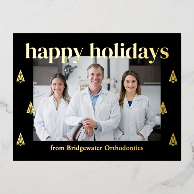 Modern Trees FOIL Business Holiday Postcard (Front)