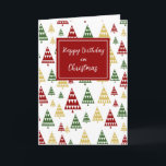 Modern Trees Happy Birthday on Christmas Card<br><div class="desc">Happy christmas birthday Christmas card with modern christmas trees design.</div>