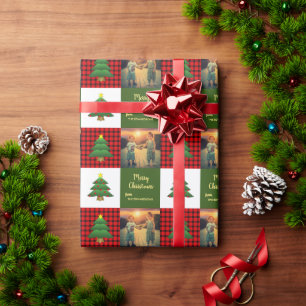 Modern trees Merry Christmas family photo Wrapping Paper