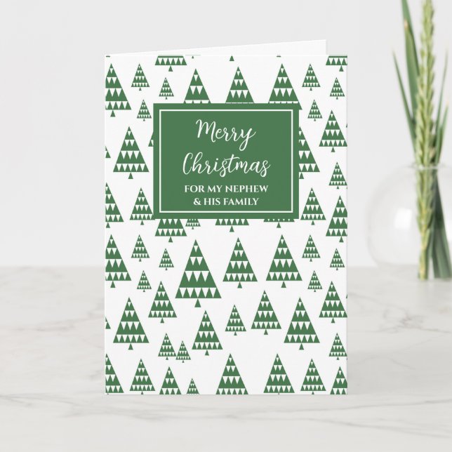 Modern Trees Nephew & Family Merry Christmas Card (Front)
