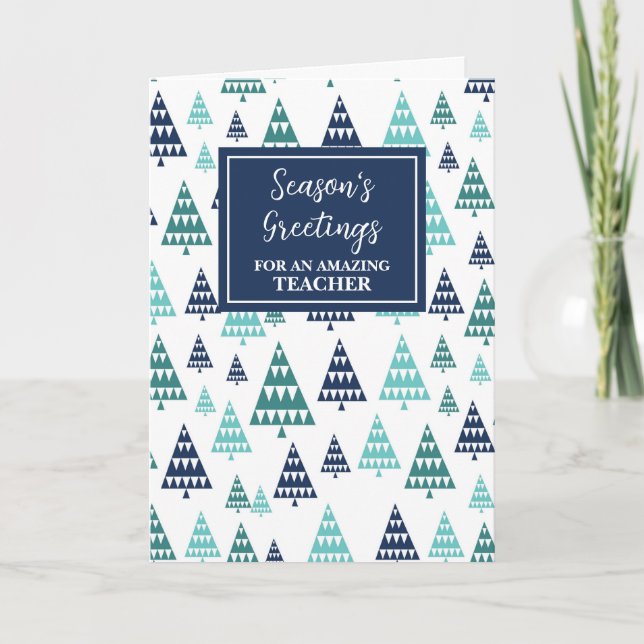 Modern Trees Teacher Christmas Holiday Card (Front)
