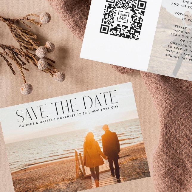 Modern TREND ELEGANT Text QR CODE Two Photo Save The Date (Creator Uploaded)