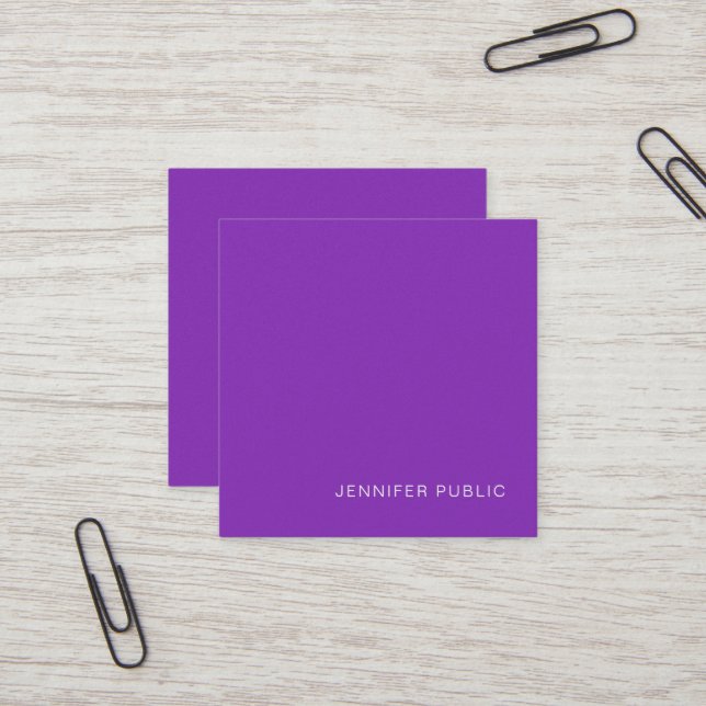 Modern Trending Elegant Violet Pearl Finish Luxury Square Business Card (Front/Back In Situ)