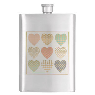 modern trends graphic hearts hip flask