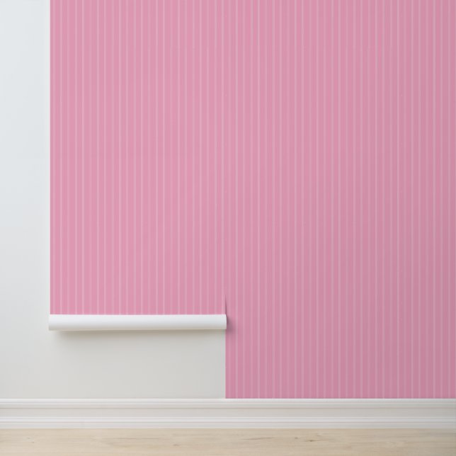Modern Trendy 1" Pinstripe Baby Pink Girls Nursery Wallpaper (Application)