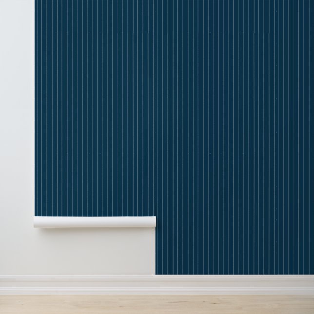 Modern Trendy 1" Pinstripe Dark Navy Blue Wallpaper (Application)