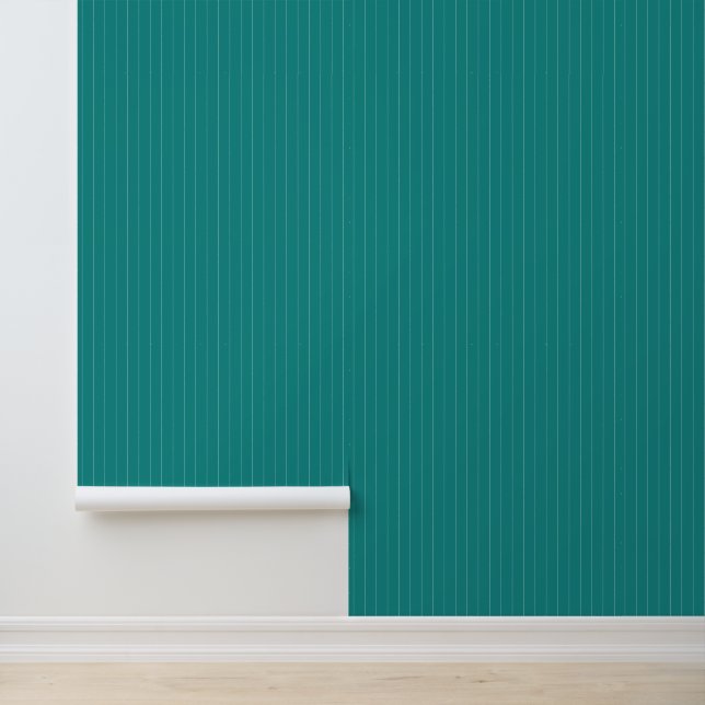Modern Trendy 1" Pinstripe Dark Teal Blue Wallpaper (Application)