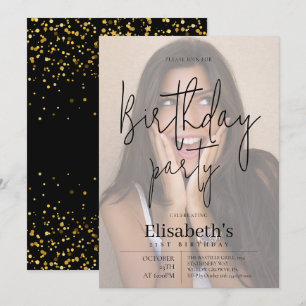 Modern Trendy 21st Birthday Photo Invitation