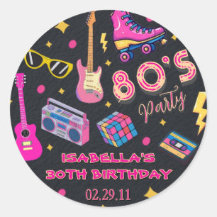 Modern Trendy 80's Birthday Party Retro  Classic Round Sticker
