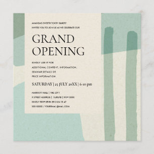 MODERN TRENDY ABSTRACT ART AQUA BLUE GRAND OPENING INVITATION