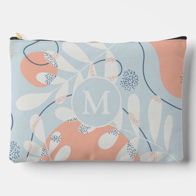 Modern Trendy Abstract Botanical Art Monogram Accessory Pouch (Front)