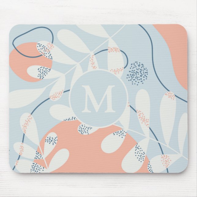 Modern Trendy Abstract Botanical Art Monogram Mouse Mat (Front)