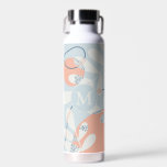 Modern Trendy Abstract Botanical Art Monogram Water Bottle<br><div class="desc">Abstract botanical art in pastel shades of blue and peach personalised with initial.</div>