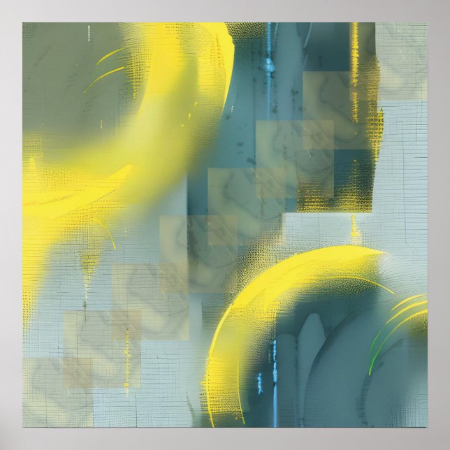 Modern Trendy Abstract Golden Art Dark Green Colou Poster (Front)