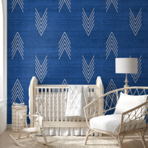 Modern Trendy African Mudcloth Blue Wallpaper