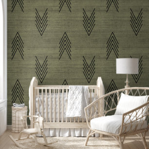 Modern Trendy African Mudcloth Green Wallpaper
