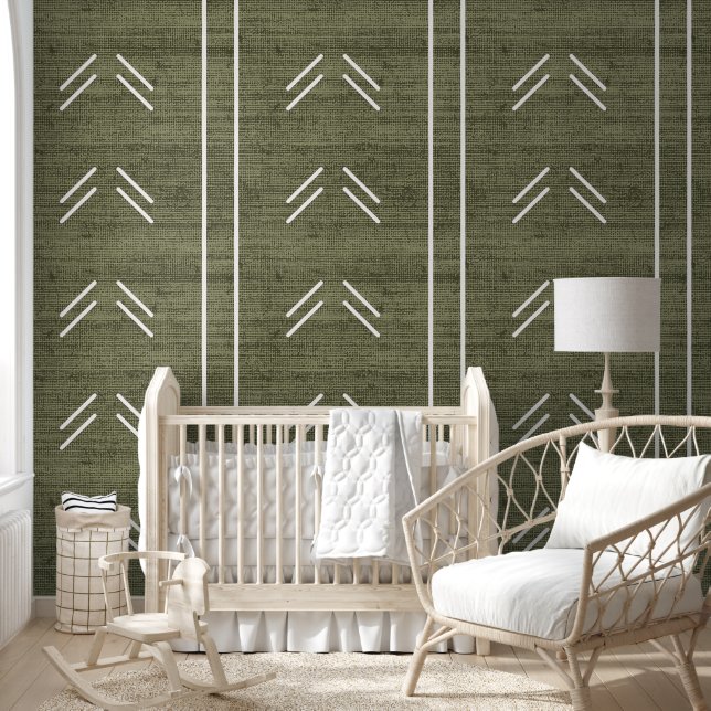 Modern Trendy African Mudcloth Green Wallpaper (Kids)