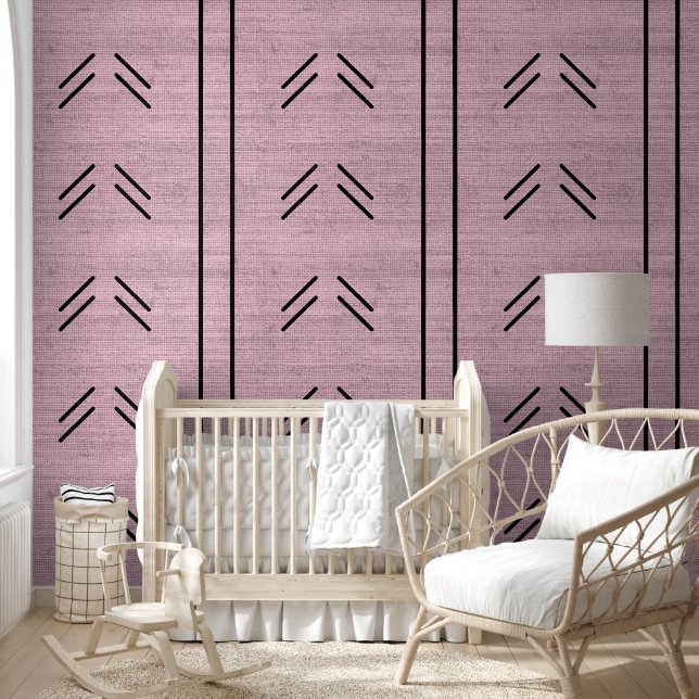 Modern Trendy African Mudcloth Pink Wallpaper (Kids)