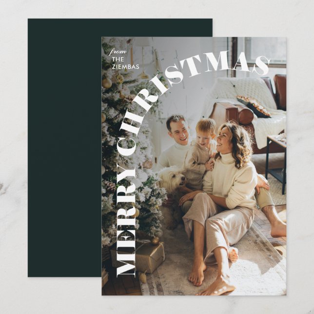 Modern Trendy Arched Merry Christmas Family Photo Holiday Card (Front/Back)