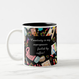 modern Trendy Art Supplies pattern for Artists Two-Tone Coffee Mug