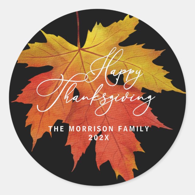 modern trendy autumn thanksgiving classic round sticker (Front)