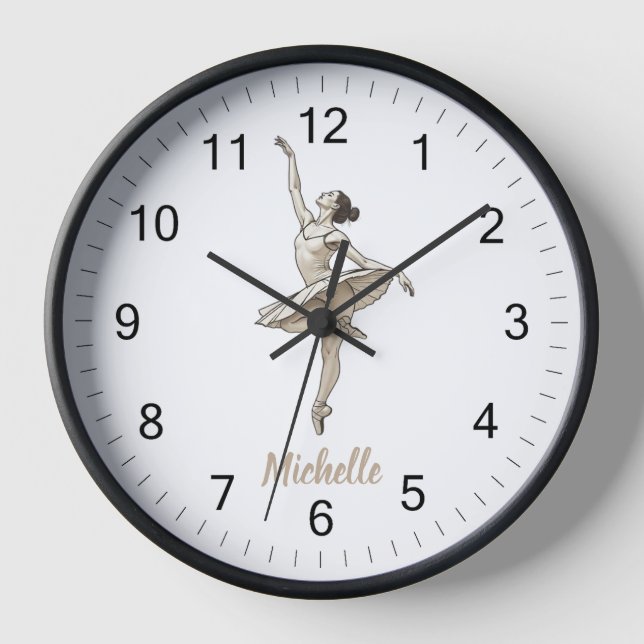 Modern Trendy Ballerina Ballet Dance Personalised Clock (Front)