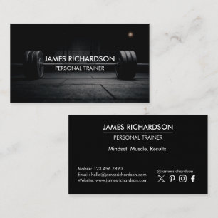 Modern Trendy Barbell Photo Personal Trainer Business Card