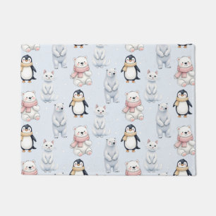 Modern Trendy Bear penguin cat Seamless Pattern  Doormat