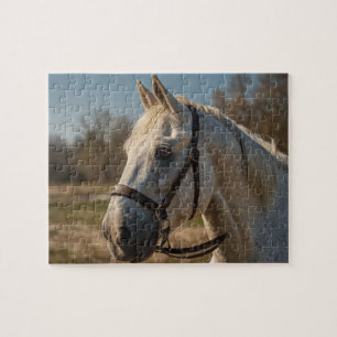 Modern Trendy Beautiful White Horse  Jigsaw Puzzle