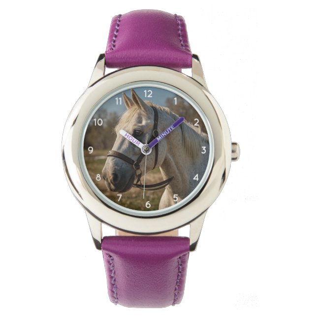 Modern Trendy Beautiful White Horse Kids           Watch (Front)