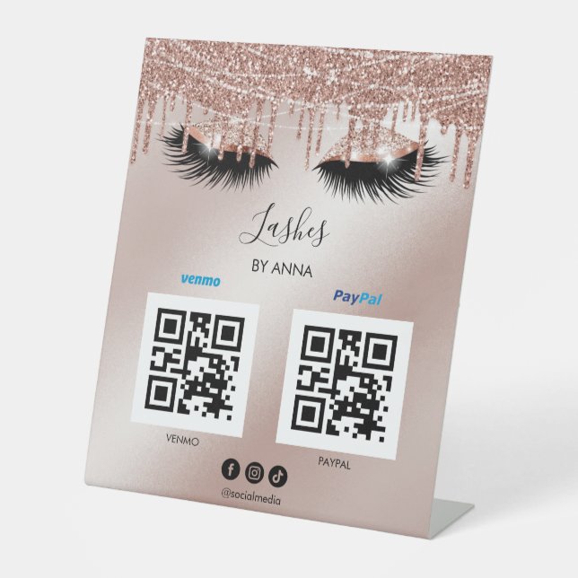 Modern Trendy Beauty Scan to Pay QR Code Pedestal Sign (Front)